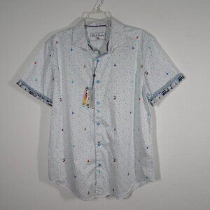 Robert Graham Short Sleeve Button Down Shirt Men's Large Car Wash Tailored Fit